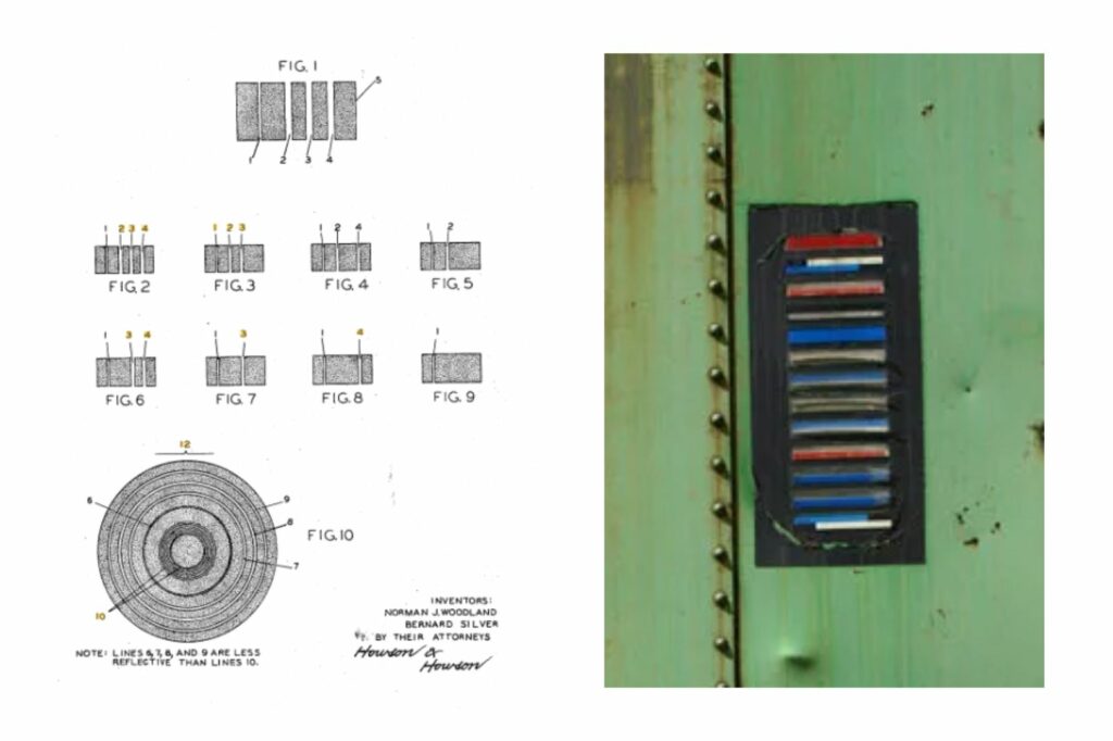 Viziotix barcode image showing the first US barcode patent and the first usage of barcodes, the Kartrak code for US freight cars.