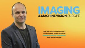 Image of Cedric Mollon, CEO and co-founder of Viziotix with the logo of Imaging and Machine Vision Europe.