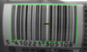 1D barcode with blurred lines.